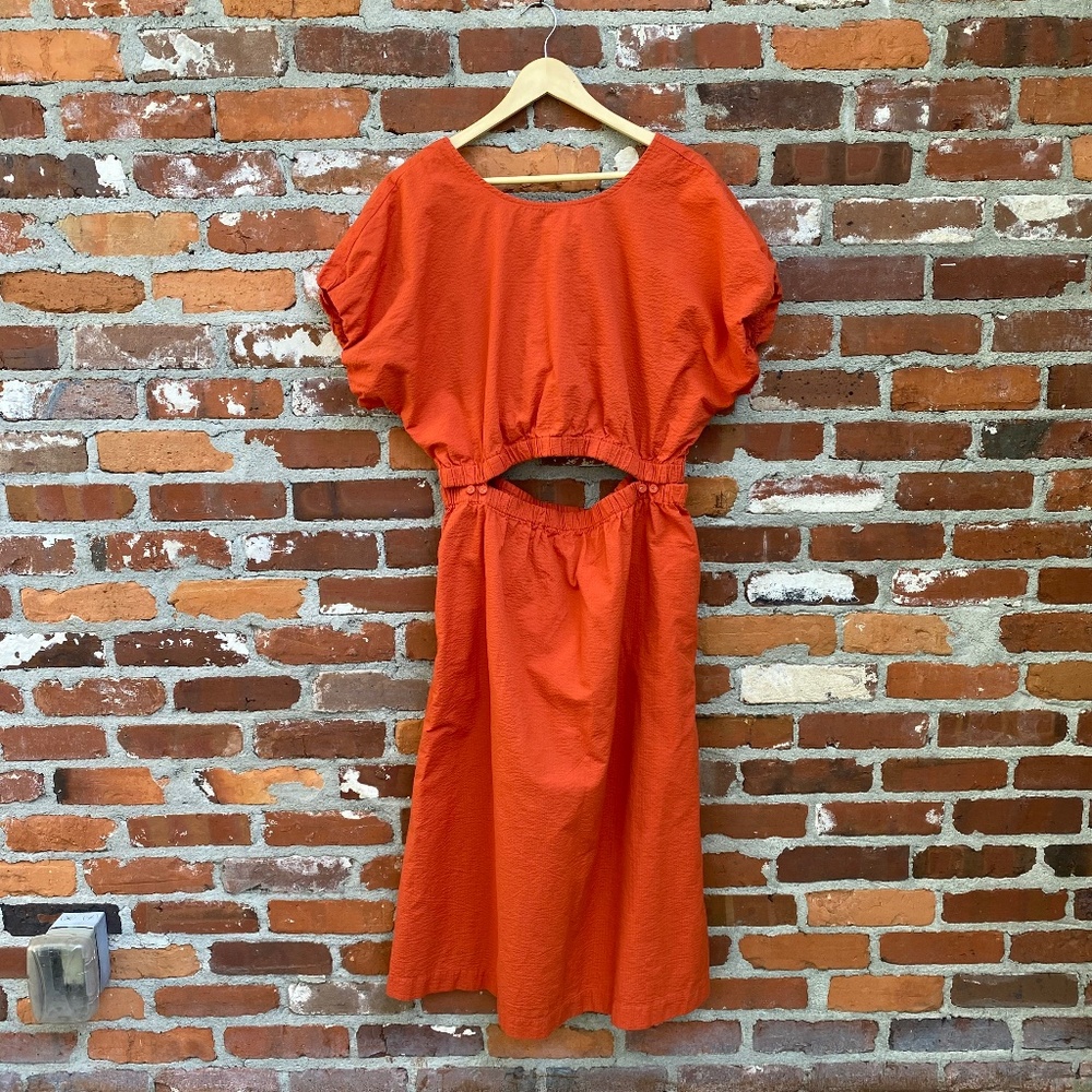 Madewell Orange Midi Dress with Cutout Waist